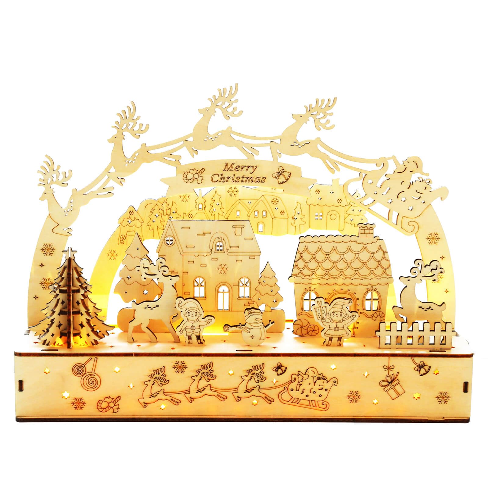3D Wooden Puzzles for Adults 35pcs LED Light Xmas Theme DIY Wooden Assembly Kit for Teens Home Decor
