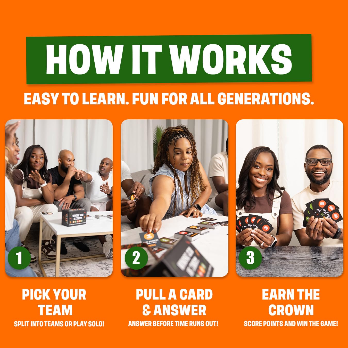 Whose Gen Is This?! - Black Culture Trivia Card Game | Fun Multi-Generational Party Game for Adults & Teens | 5 Categories | 250 Trivia Cards & Sand