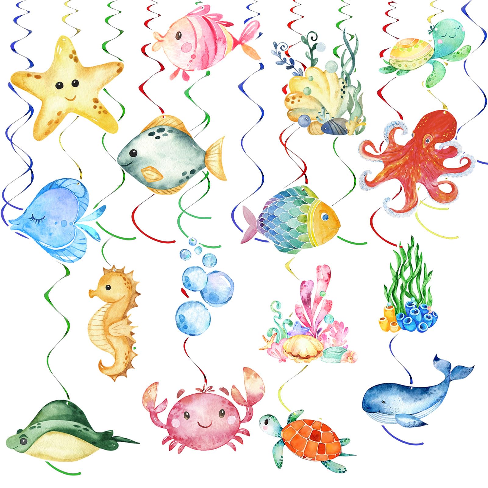 36Pcs Tropical Fish Hanging Swirl Under The Sea Party Birthday Decor Sea Animals Ocean Themed Fish Birthday Party Swirls Streamers Supplies for Boys