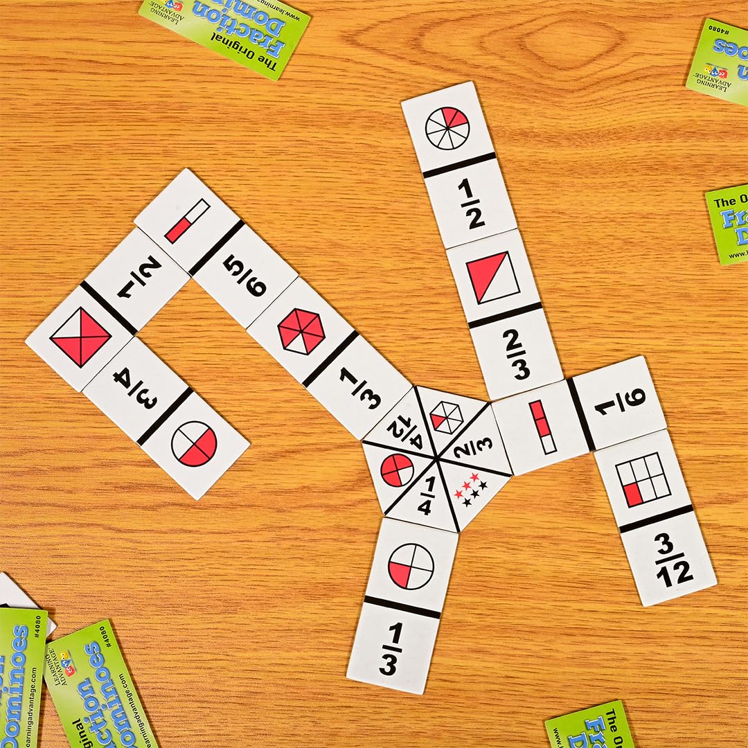 LEARNING ADVANTAGE The Original Fraction Dominoes | Homeschool Learning Fraction Game | 45 Dominoes | Math Manipulative for Kids | Teach Equivalents