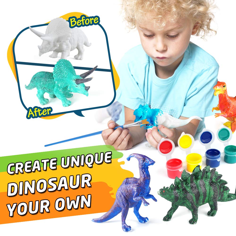 BAODLON Kids Arts Crafts Set Dinosaur Toy Painting Kit - 10 Dinosaur Figurines, Decorate Your Dinosaurs, Create a Dino World Painting Toys Gifts