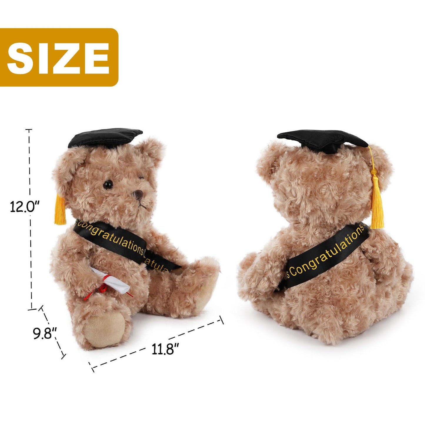 WEIGEDU Graduation Gift Teddy Bear Stuffed Animal Plush Toy with Cap, Sash & Diploma, Graduation Gift for Kids, Students, Boys & Girls, 12 Inch