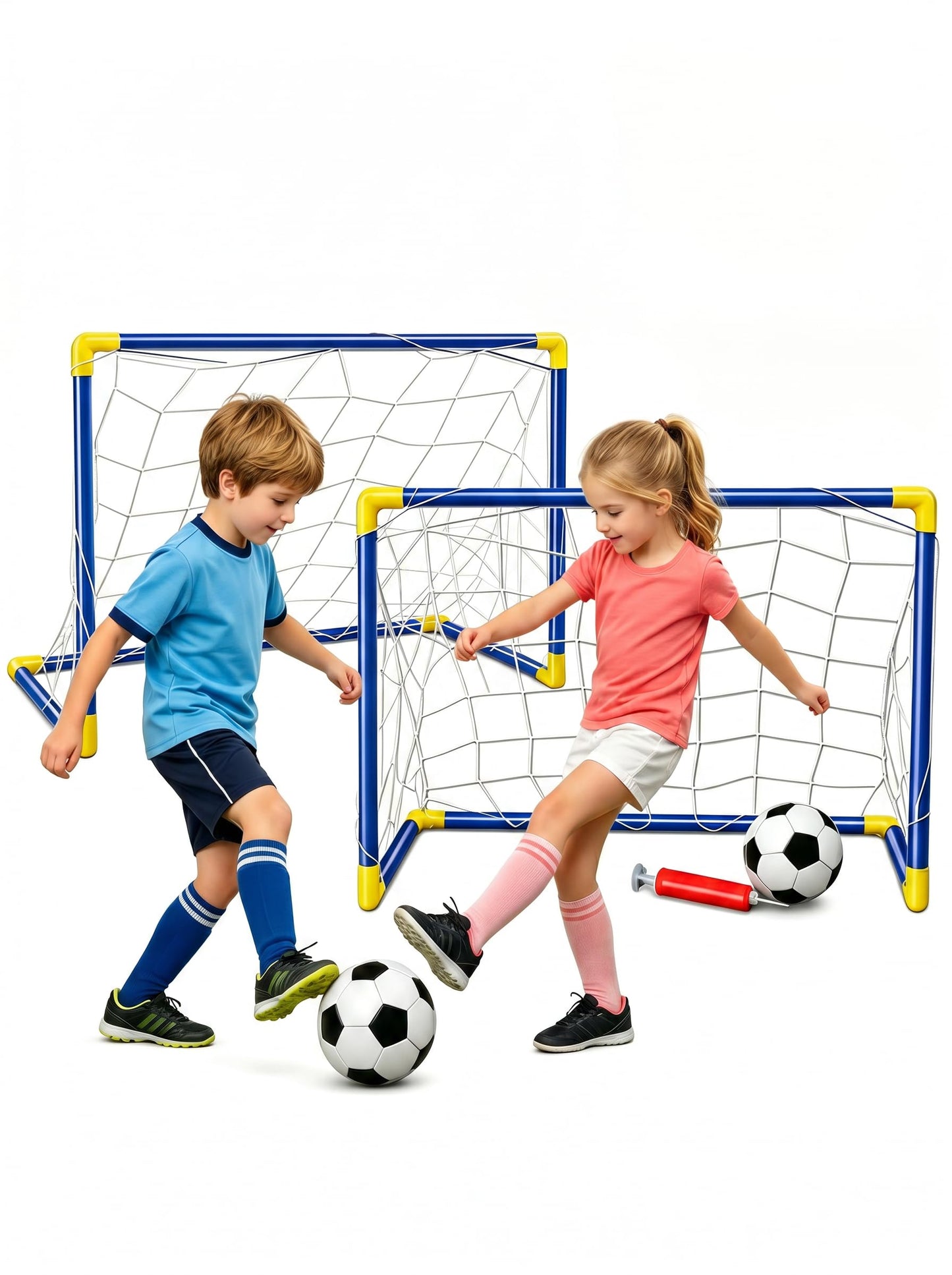 JollyJubilant 2-Pack Soccer Goal Set for Kids, Portable Soccer Goals with Ball & Pump - Indoor Outdoor Backyard Training Toy, Birthday Gift