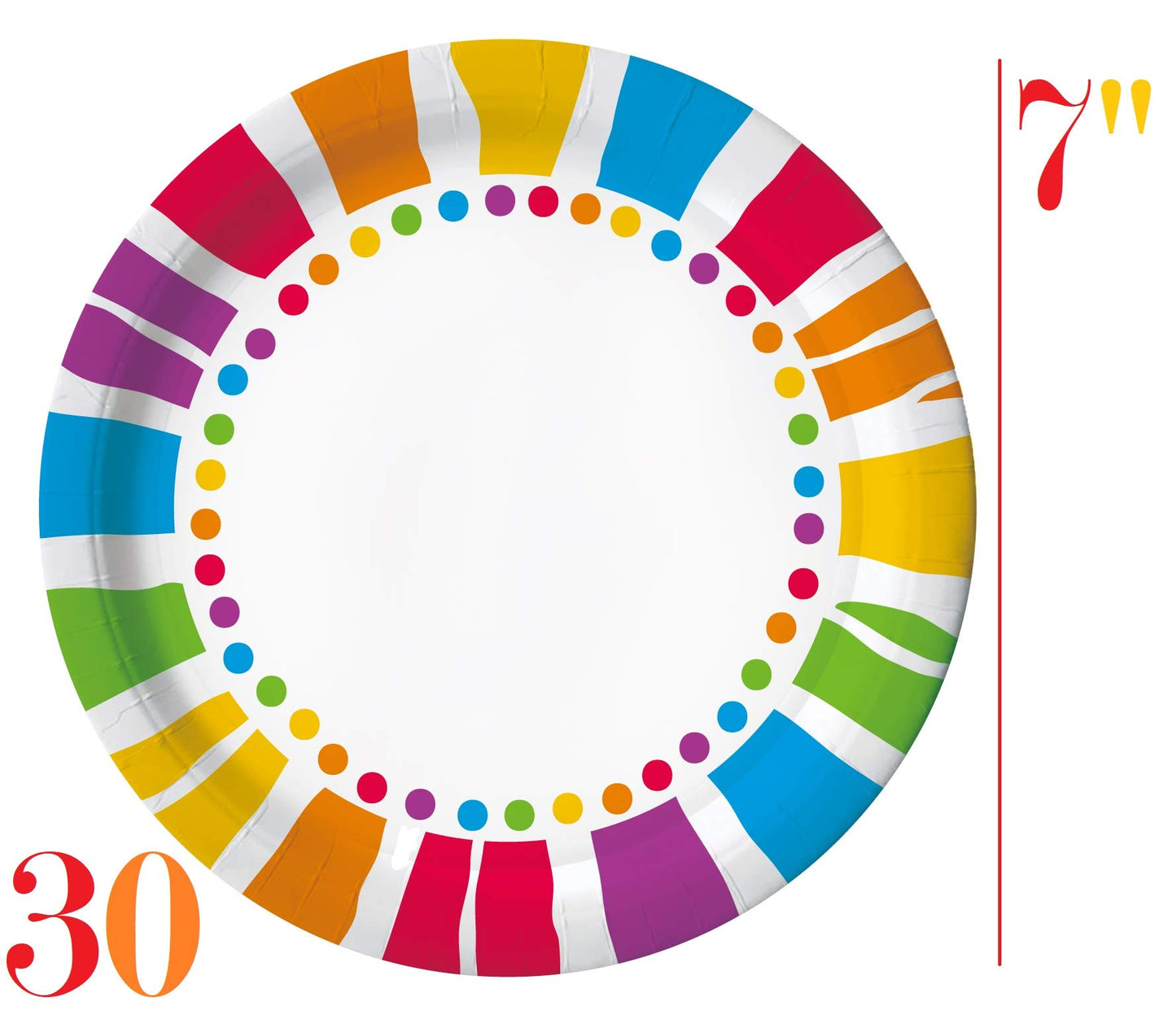 Oojami Rainbow Party Supplies Set - Serves 30 Guests Disposable Paper Plates, Cups & Napkins Colorful Birthday, Kids Party & Celebration Tableware
