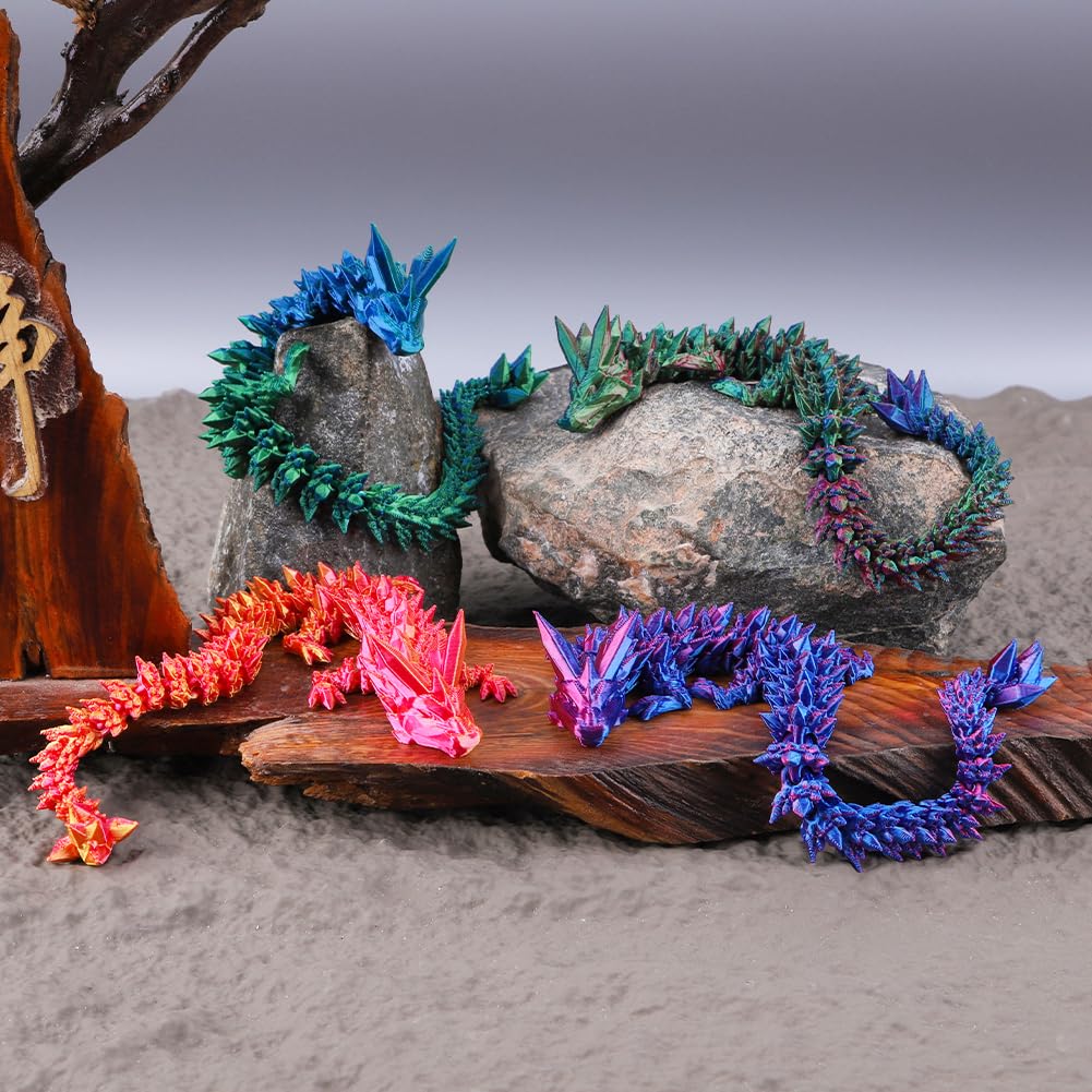 TBOLINE 4 Pack 3D Printed Dragons 8.7'', Flexible Articulated 3D Printer Dragon toys, Animals Fidget Toy Dinosaur Eggs for 5-7 4-6 8-12, Christmas