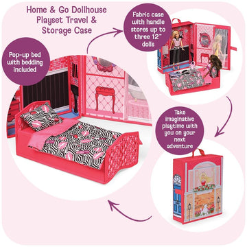 Badger Basket Portable Home & Go Dollhouse Playset with Travel Storage Case & Accessories - for 12-Inch Dolls - Convenient & Compact