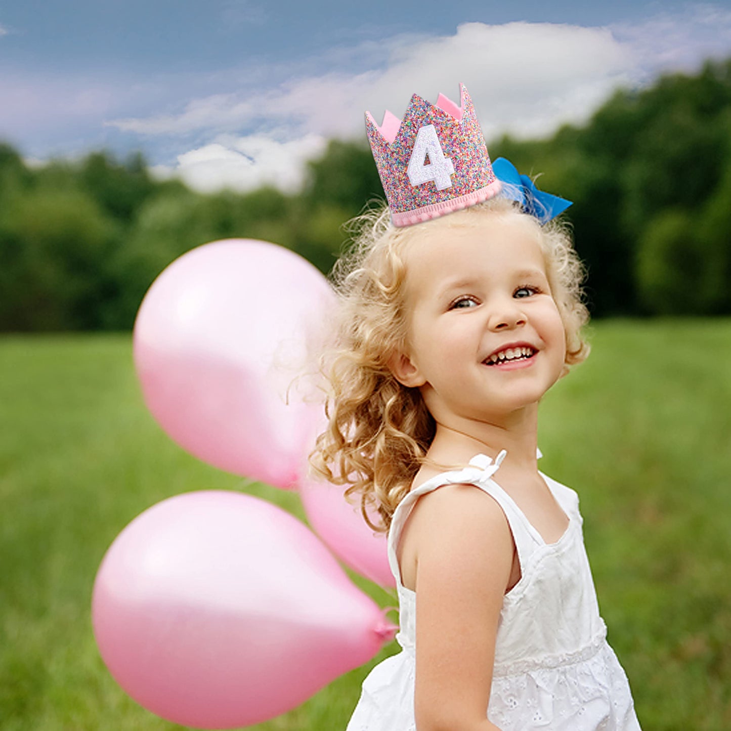 WAHAWU Rainbow Crown - 4th Birthday Party Glitter Crown, Kids Birthday Hats, Baby Photo Props, Little Girls Hair Accessories