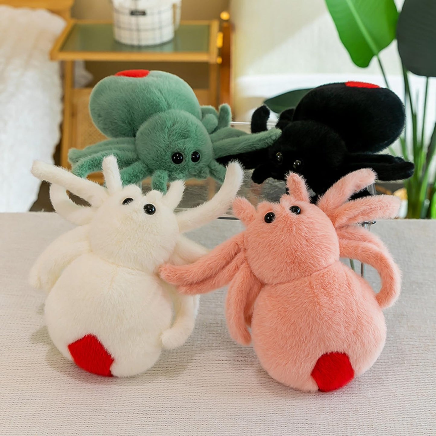 PAIOOW Plush Spider Stuffed Animal Toy, Soft 10 inch Kawaii Halloween Plush Spider Stuffed Toys Decorations Cuddle Gift for Kids and Adults (White)