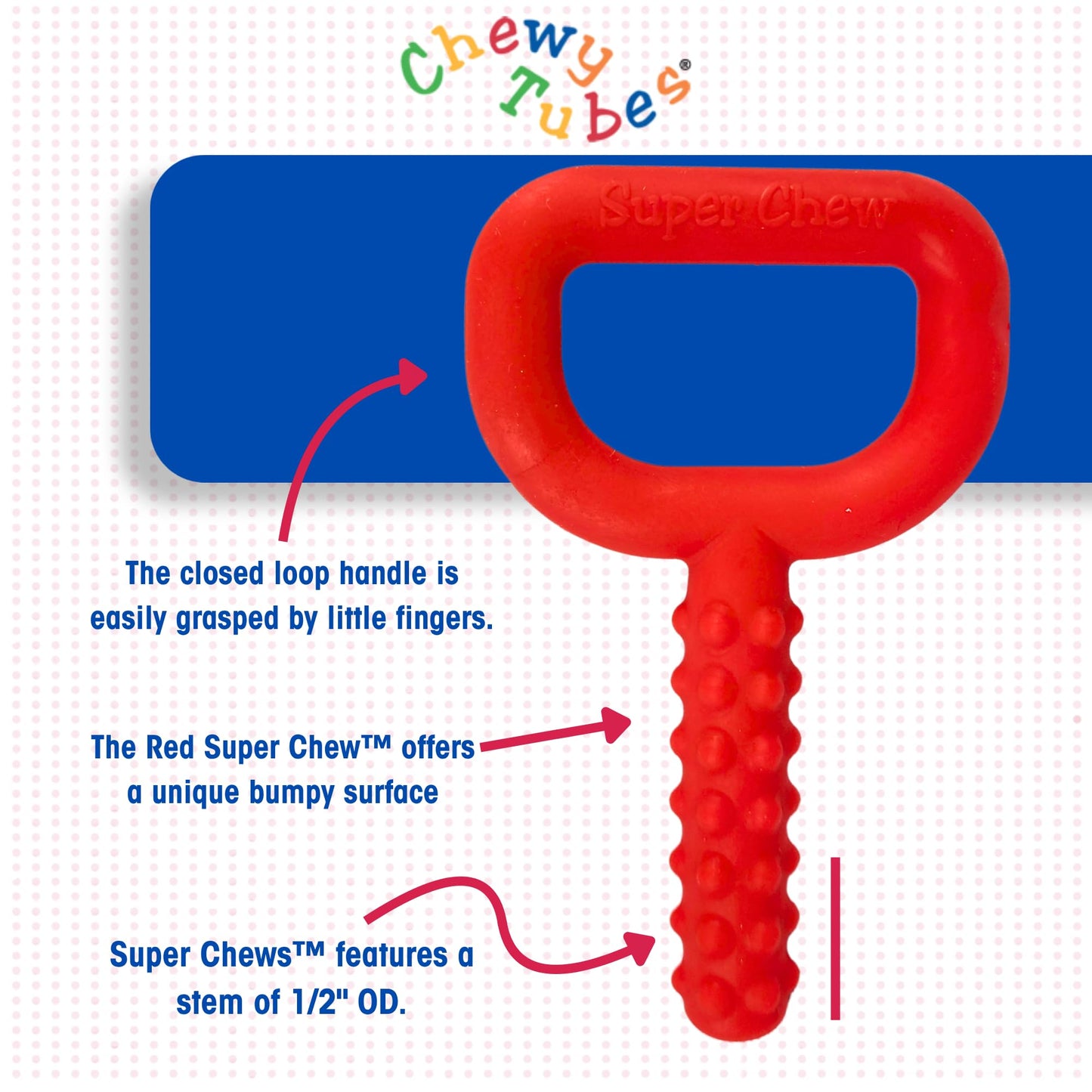 Chewy Tubes Super Chew (2 Pack) - Knobby Closed Loop Oral Motor Chewing Tool for Practicing Biting and Chewing [Red, 9/16" Diameter] | Made in USA |