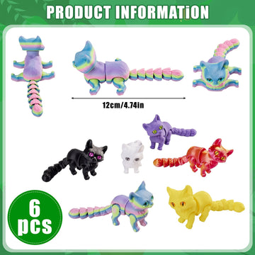 Nerfcareani 6 PCS Colorful 3D Printed Cat Fidget 3D Print Animals Fidget Toys Decor Stress Relief for Adults Kids, Perfect Desk Pets for Kids