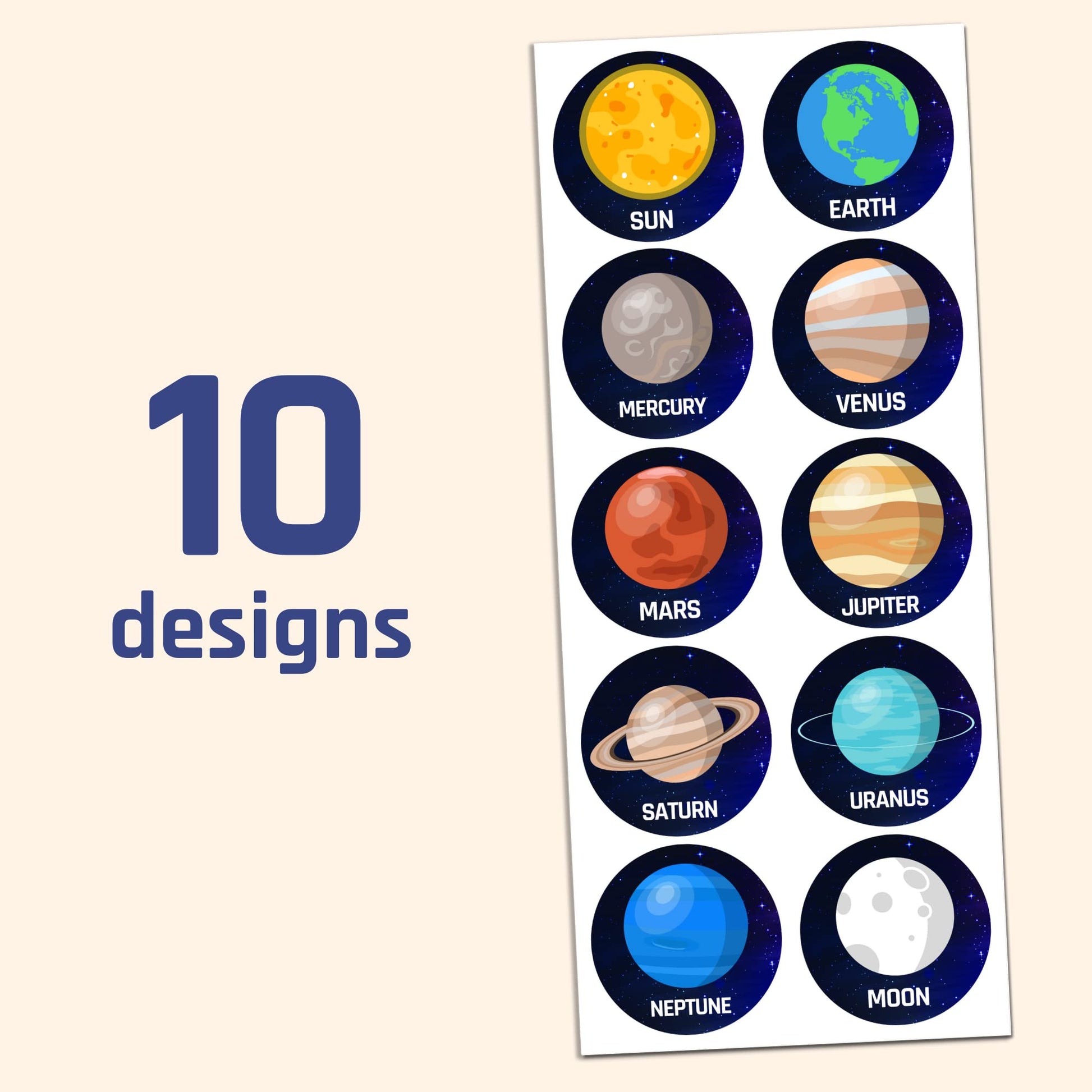 Planet Solar System Stickers for Kids, 1.5" - 20 Sheets, 200 Stickers