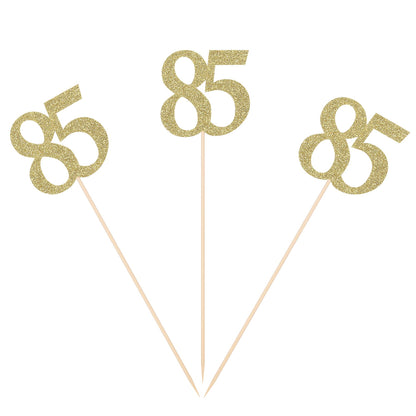 Pack of 10 Gold Glitter 85th Birthday Centerpiece Sticks Number 85 Table Topper Age Letter Decorations