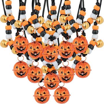 Fun Express Jack-O’-Lantern Jingle Bell Bead Necklace Craft Kit - Craft Kits - 12 Pieces