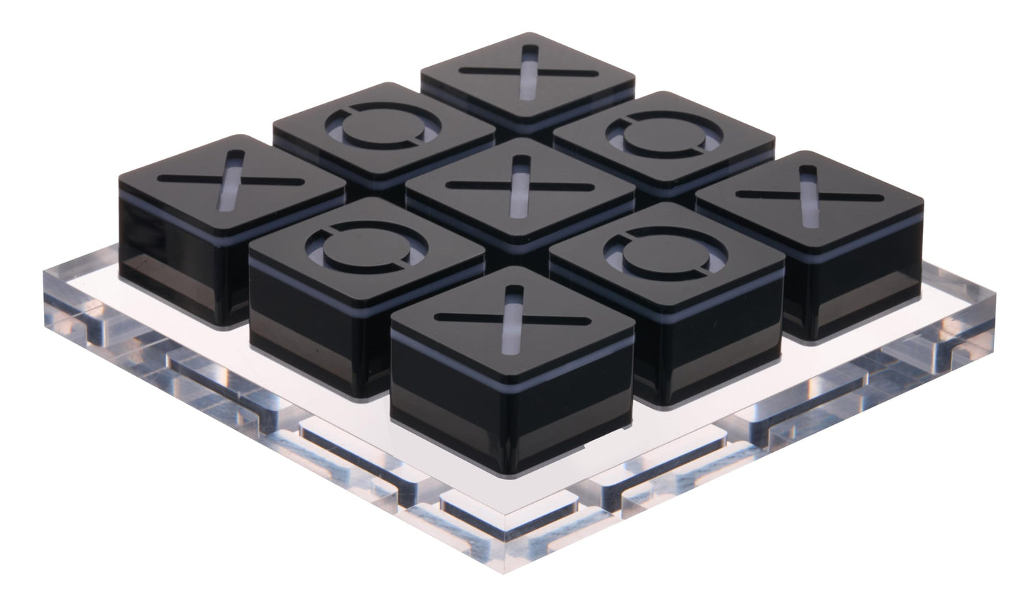 LuxLand Home Modern Tic Tac Toe for Home Decoration Black Acrylic XO with Clear Base Decorative Tic Tac Toe Table Top Decoration Coffee Table Decor