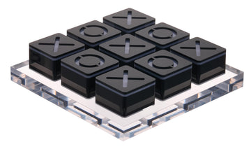 LuxLand Home Modern Tic Tac Toe for Home Decoration Black Acrylic XO with Clear Base Decorative Tic Tac Toe Table Top Decoration Coffee Table Decor