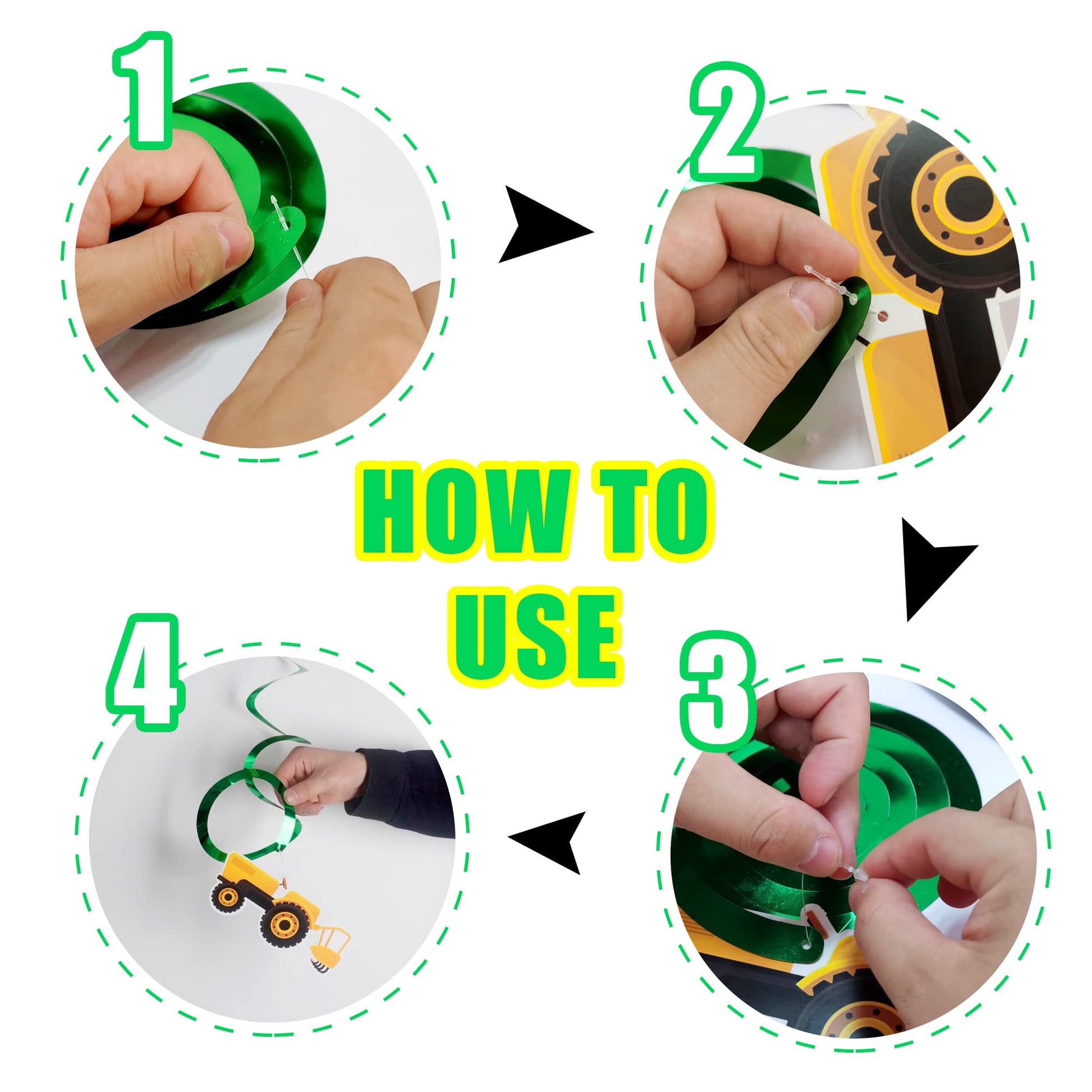 76PCS Green Tractor Themed Party Supplies with Tractor Banner Balloons Garland, Hanging Swirl and Cupcake Toppers for Farm Tractor Decorations As