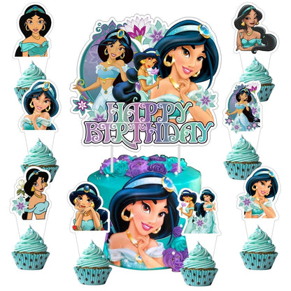 25Pcs Princess Jasmine Cake Decorations with 24pcs Cupcake Toppers 1pcs Cake Topper for Girls Birthday Party Supplies