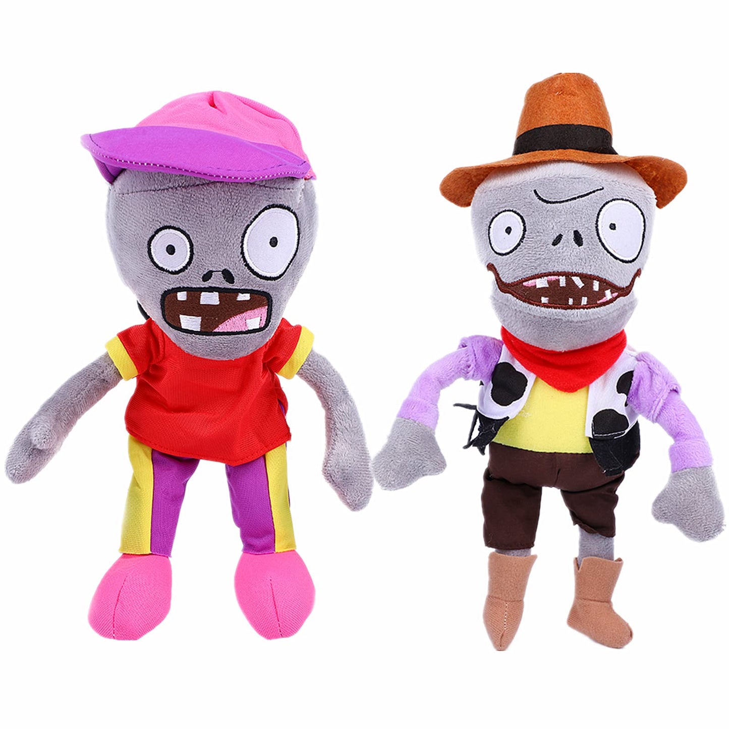 BASHERISE 2 PCS PVZ Plant and Zombies Plush Zombies Sets Toys Stuffed Soft PVZ Figure Doll Cows Zombies and Peaked Cap Zombies, Great Gift
