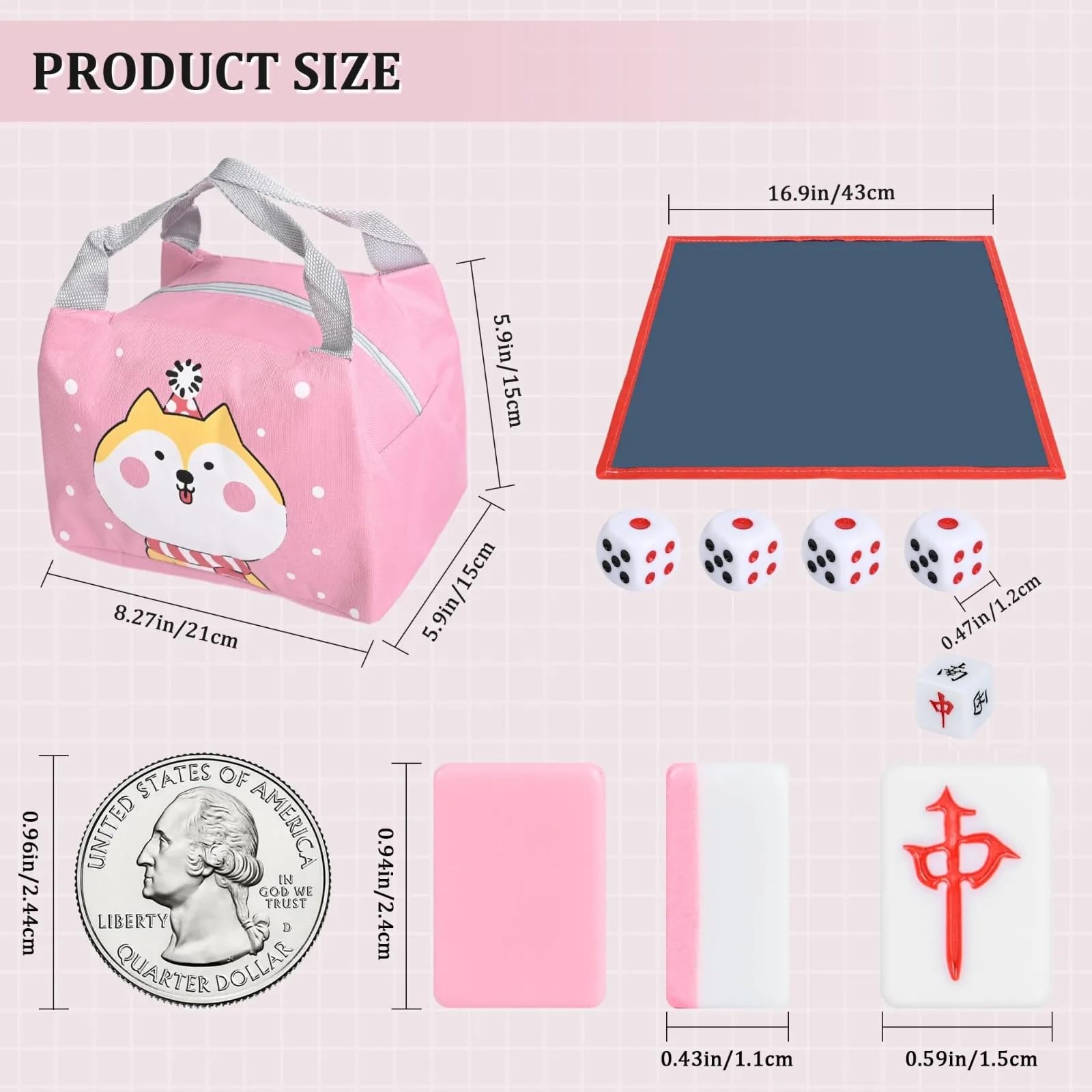 SiyphuNing Mini Mahjong Set ???? Waterproof Chinese Majiang 144 Melamine Tiles 0.94"(24MM) with Portable Travel Handbag Complete Mahjong Game Set Mah