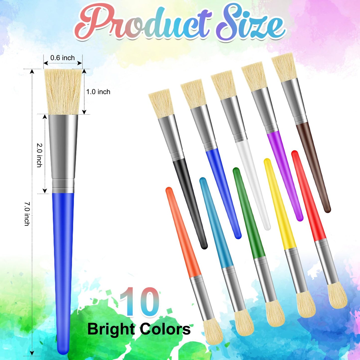 Paint Brushes for Kids, 10 Pcs Big Washable Chubby Toddler Paint Brushes, Easy to Clean & Grip Round and Flat Preschool Paint Brushes with No Shed