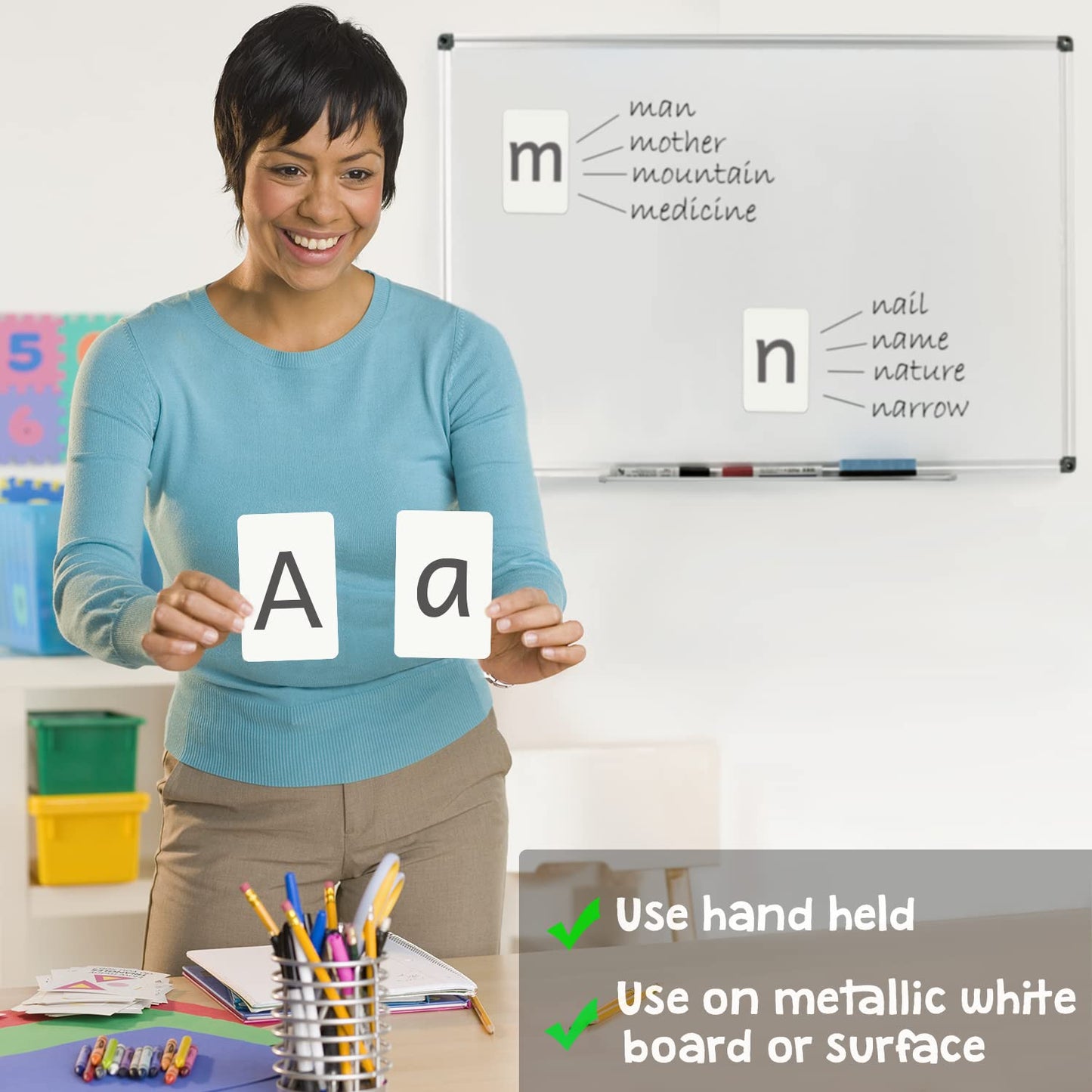 Attractivia Magnetic Big Alphabet ABC Flash Cards - 52 Sturdy Uppercase & Lowercase Large Letters, Black - for Classroom Teachers, Homeschool, ESL