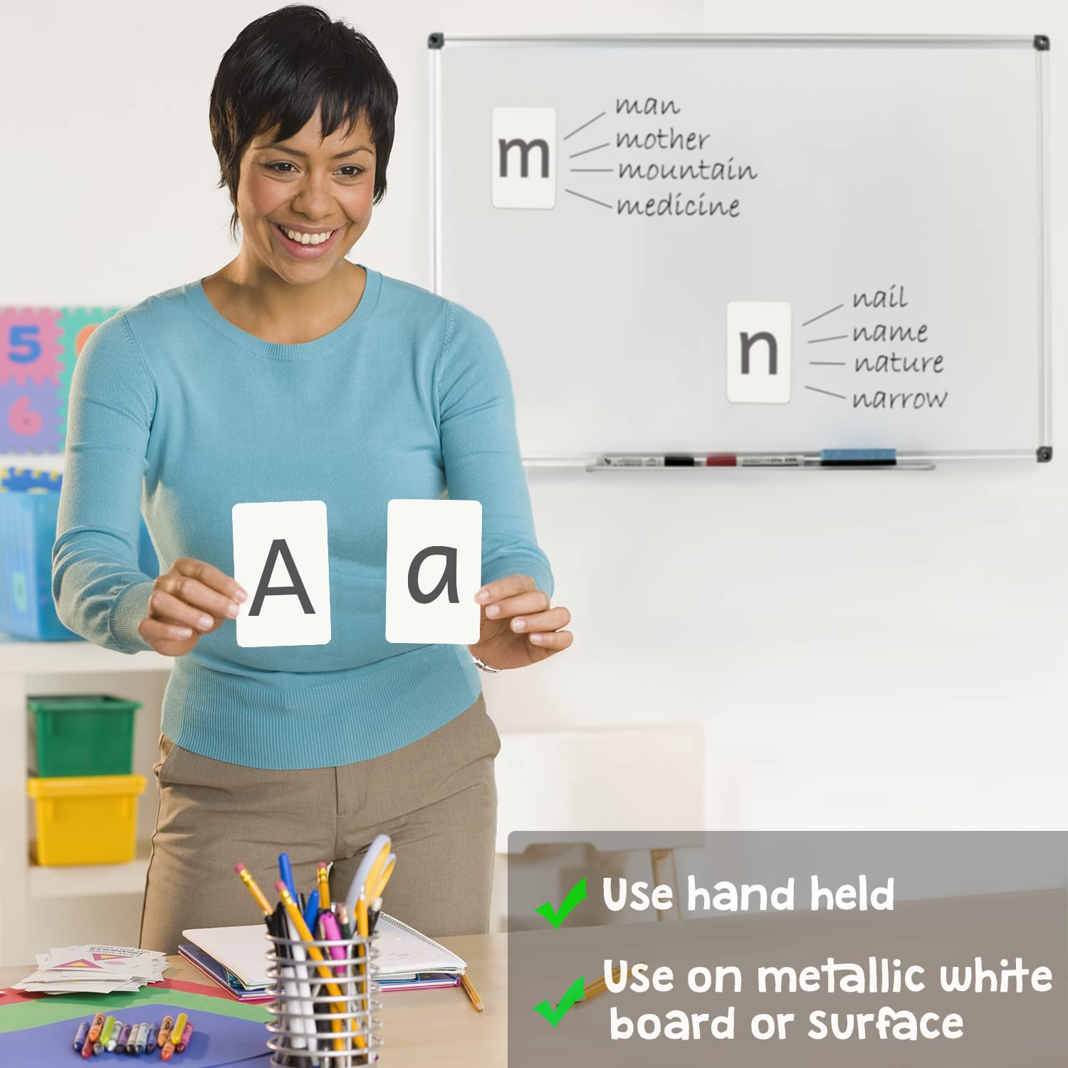 Attractivia Magnetic Big Alphabet ABC Flash Cards - 52 Sturdy Uppercase & Lowercase Large Letters, Black - for Classroom Teachers, Homeschool, ESL