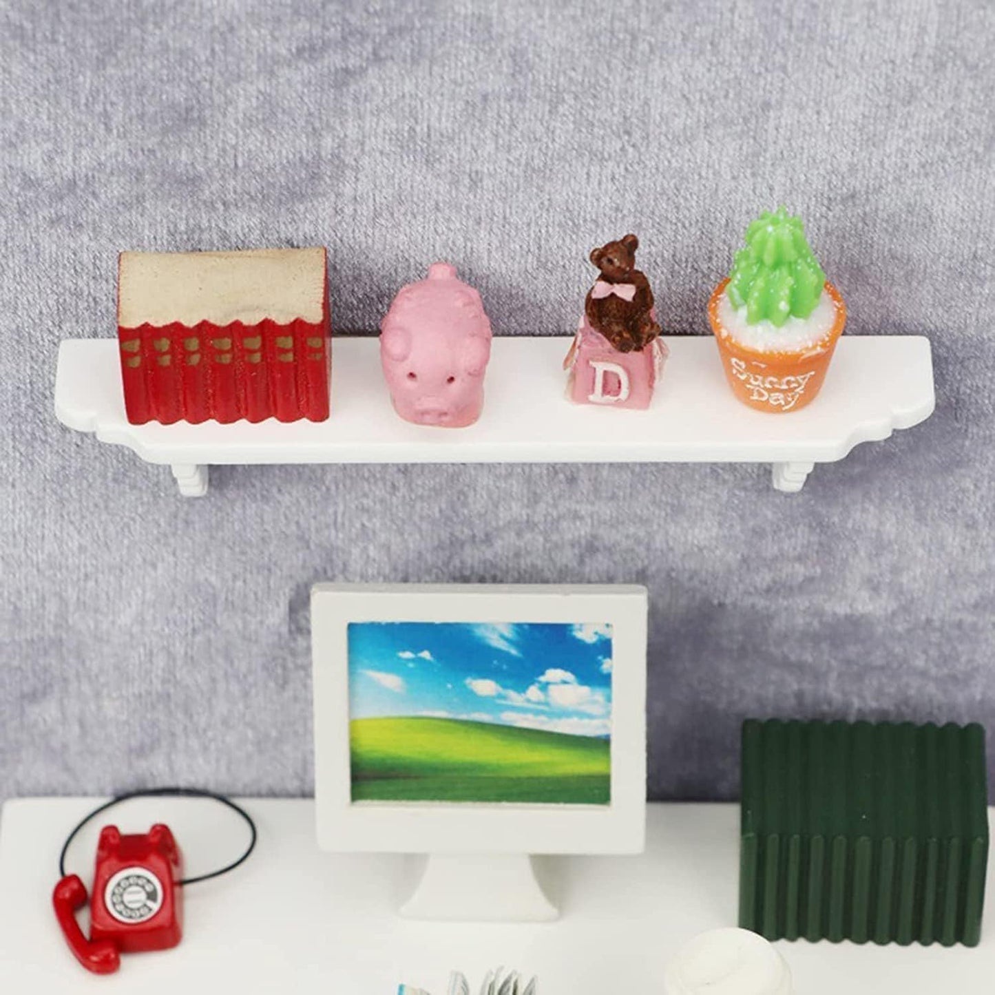 2 Pcs White Dollhouse Wall Shelf,1:12 Scale Miniature Dollhouse Accessories,Doll House Storage Wall Shelf for Kitchen Scene Décor Accessories,DIY