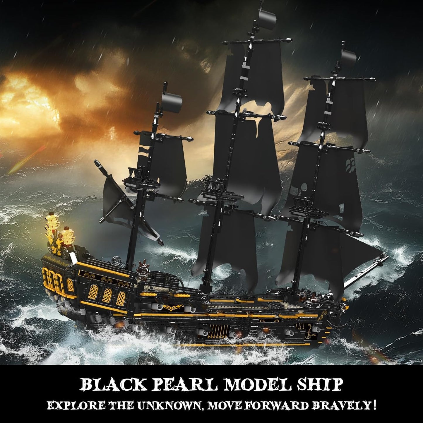 Mould King 13199 Pirates Ship Model Building Blocks Kits, MOC Large Black Pearl Sailboat Model Construction Set to Build, Gift for Age 14+/Adults