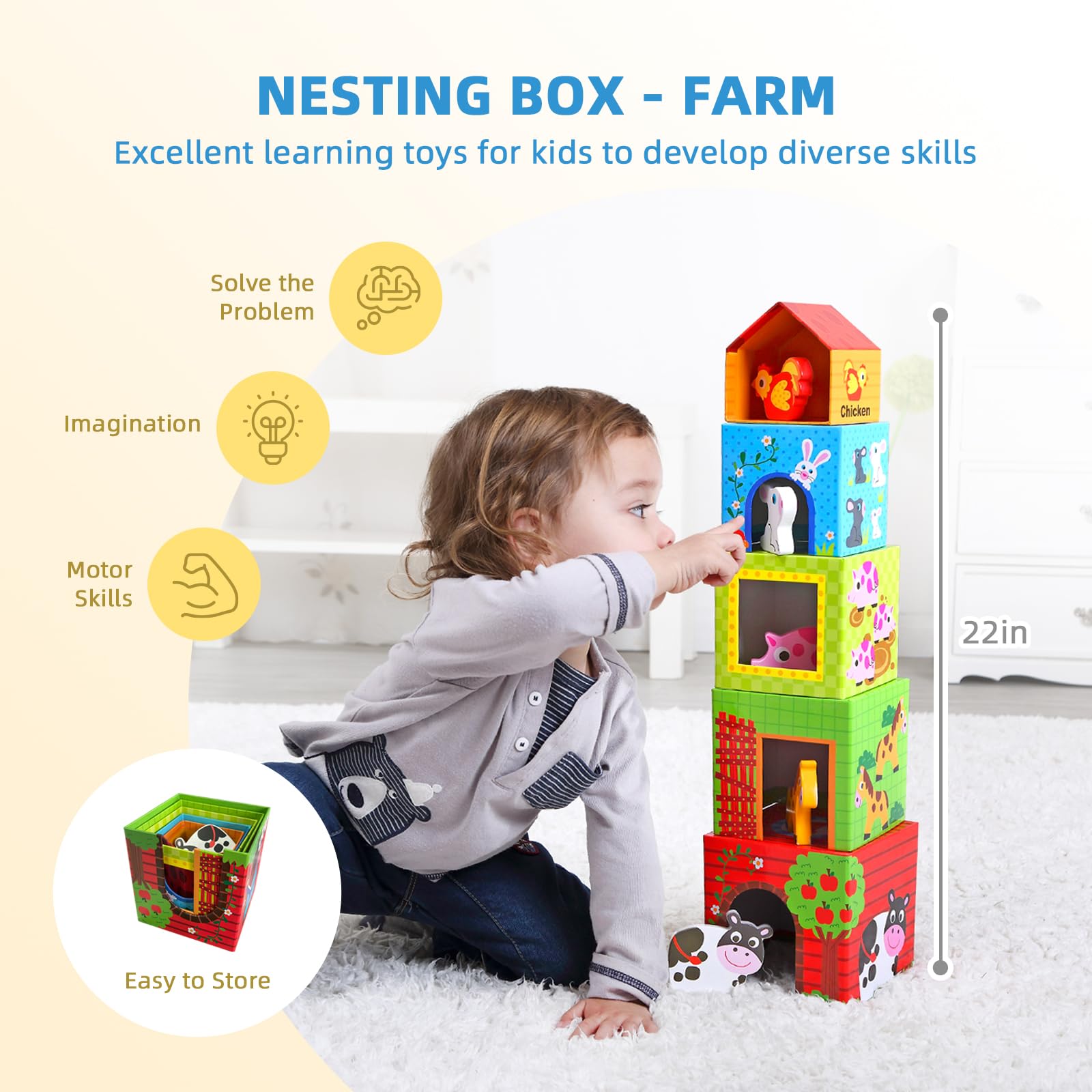 OOOK Montessori Toys for 1 Year Old, 7 in 1 Learning Educational Kit with Sensory Bin,Nesting Box, 3 in 1 Educational Box,Pounding Bench and Baby