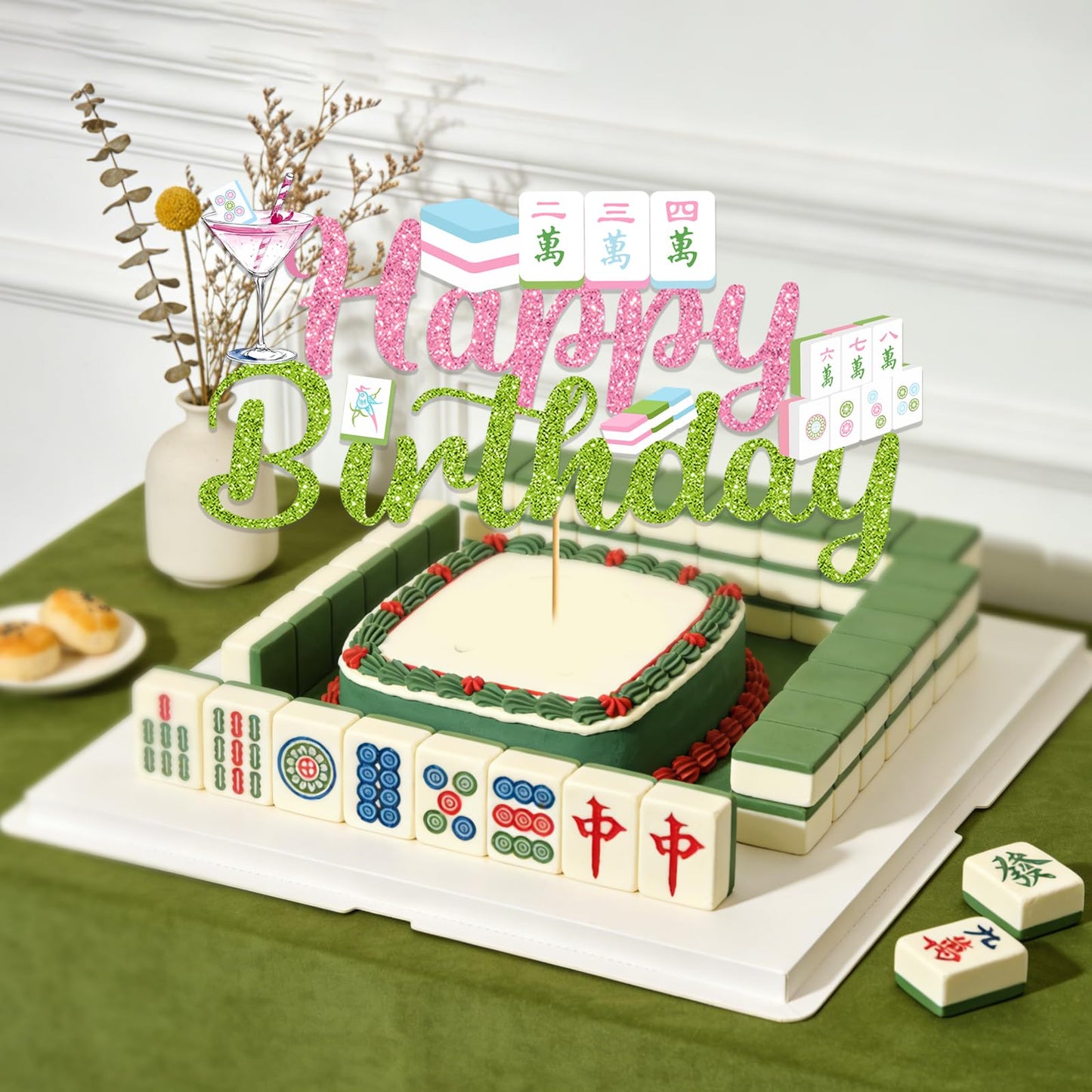 Mahjong Cake Topper: Mahjong Party Supplies Mahjong Cupcake Picks Funny Theme Cake Decorations for Birthday Game Night Party Decorations