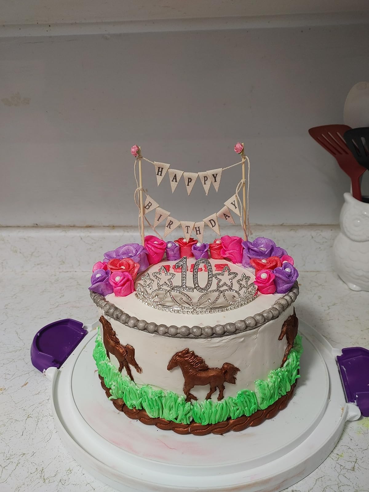 Happy Birthday Cake Topper Cake Topper Garland with Pink Rose