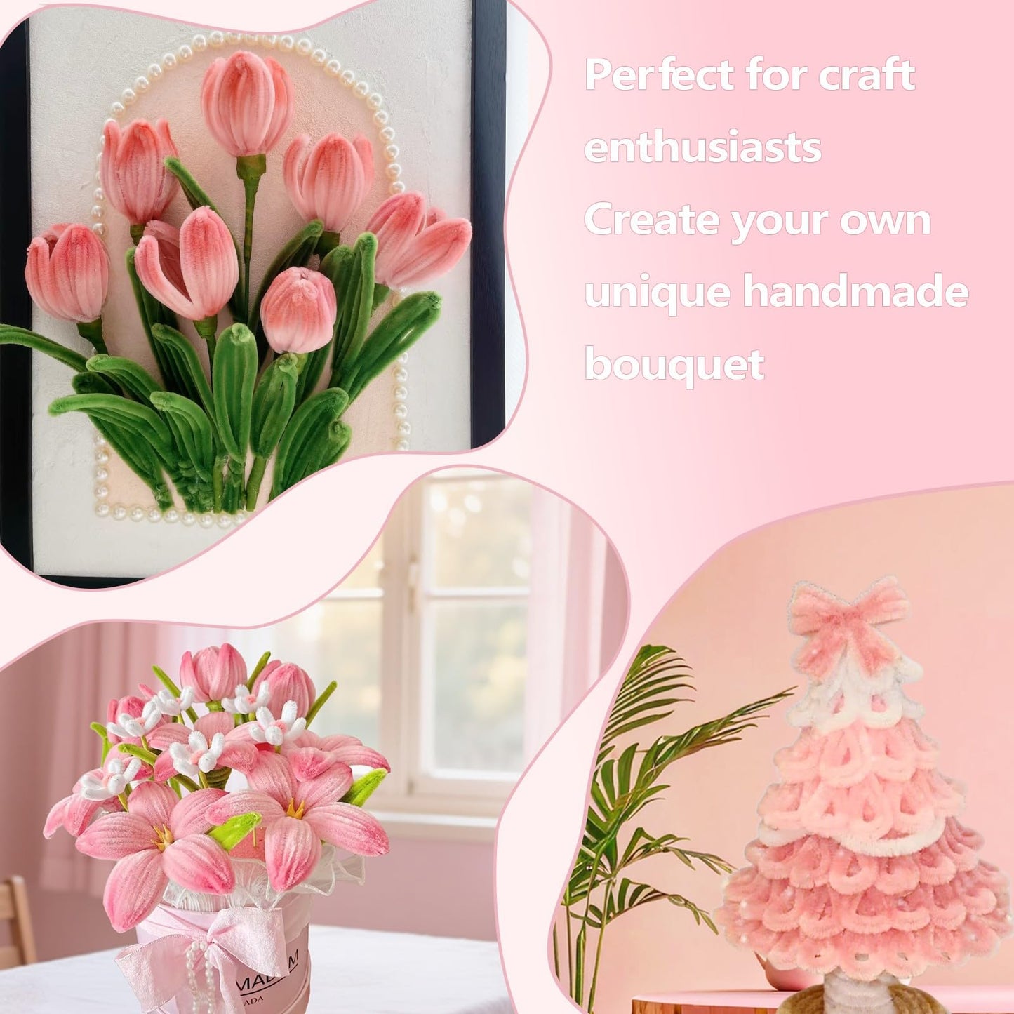 Homxzioa 922Pcs Floral Pipe Cleaners Kit for Flower Bouquet - Pastel Chenille Stems for Adult DIY Flower Craft, All-in-One Art Supplies