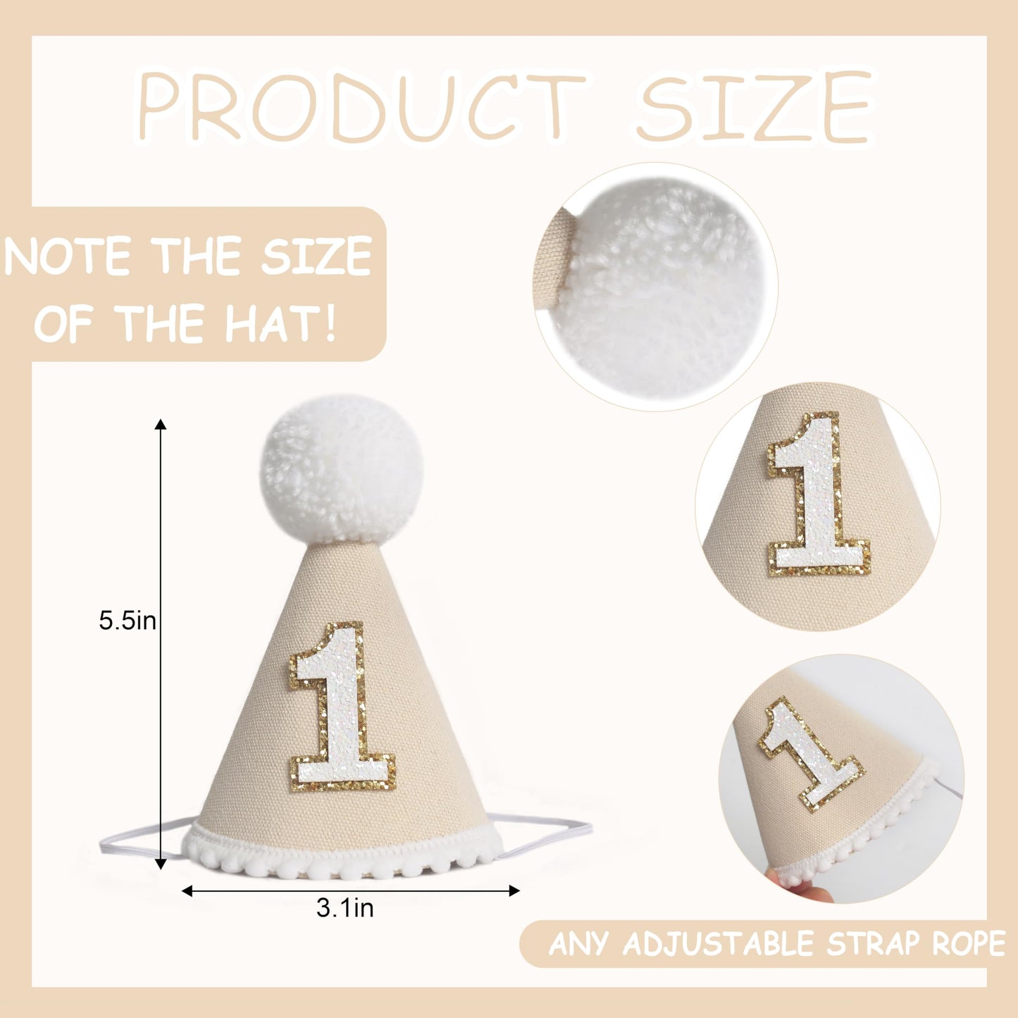 KOJIN Gender-Neutral 1st Birthday Hat For Baby - Boho First Birthday Crown, Cake Smash Photo Prop,Size:3.1 * 5.5in