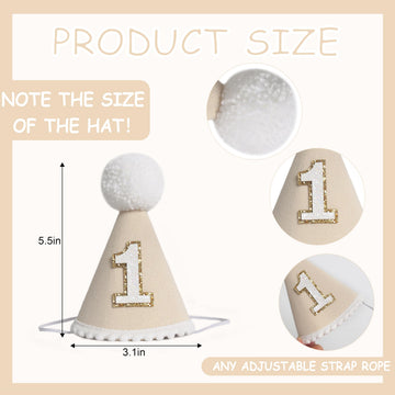 KOJIN Gender-Neutral 1st Birthday Hat For Baby - Boho First Birthday Crown, Cake Smash Photo Prop,Size:3.1 * 5.5in