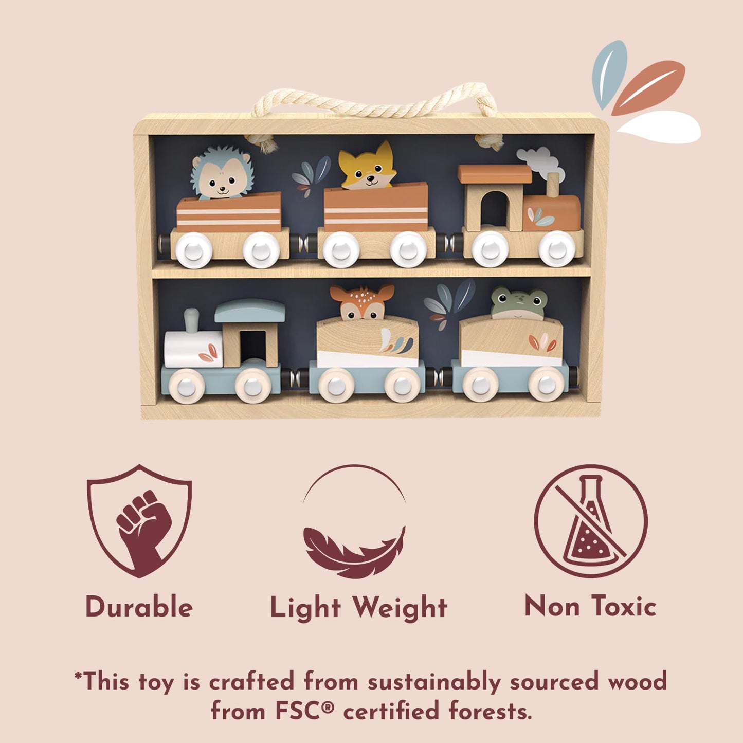 SPEEDY MONKEY Wooden Train Toy Set for Kids Animal Train Playset 24m+