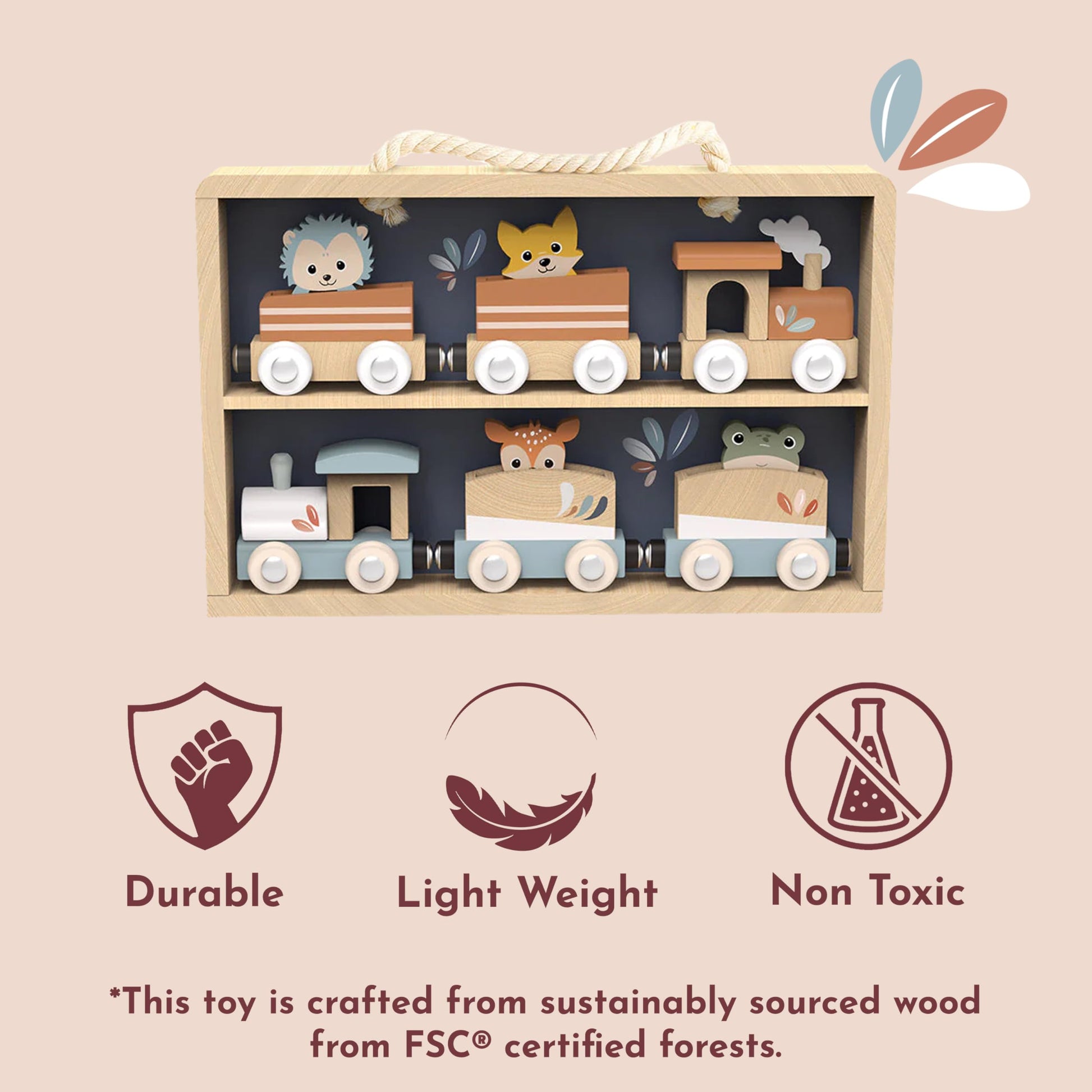 SPEEDY MONKEY Wooden Train Toy Set for Kids Animal Train Playset 24m+