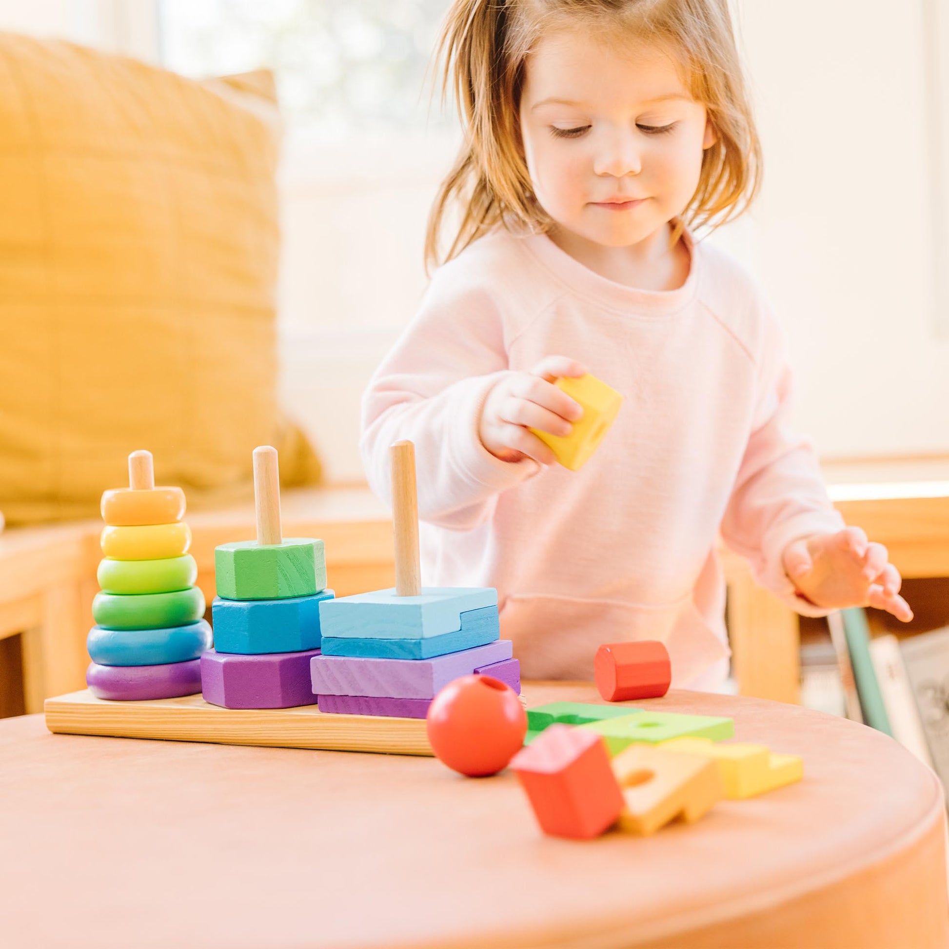 Melissa & Doug Geometric Stacker - Wooden Educational Toy,25 count(pack of 1)