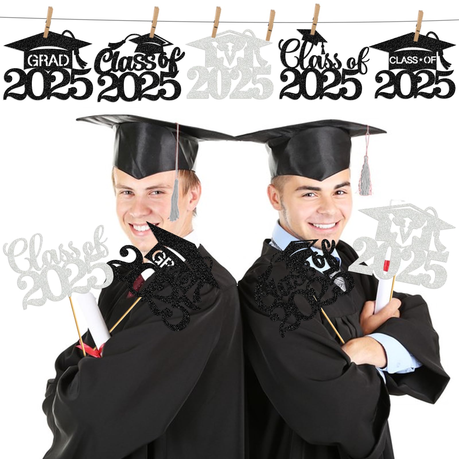 Black Sliver Graduation Table Decorations Graduation Centerpieces for Tables 2025 Graduation Decorations Class of 2025 Graduation Party Centerpieces