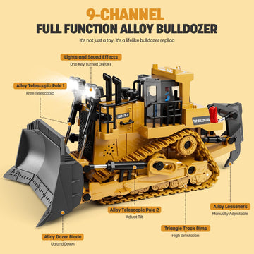 KIDMARKT Remote Control Bulldozer Toys for Boys, Remote Control Bulldozer with Metal Dozer Blade, Toys for Boys 3-5 4-7 8-12 Year Old Kids Christmas