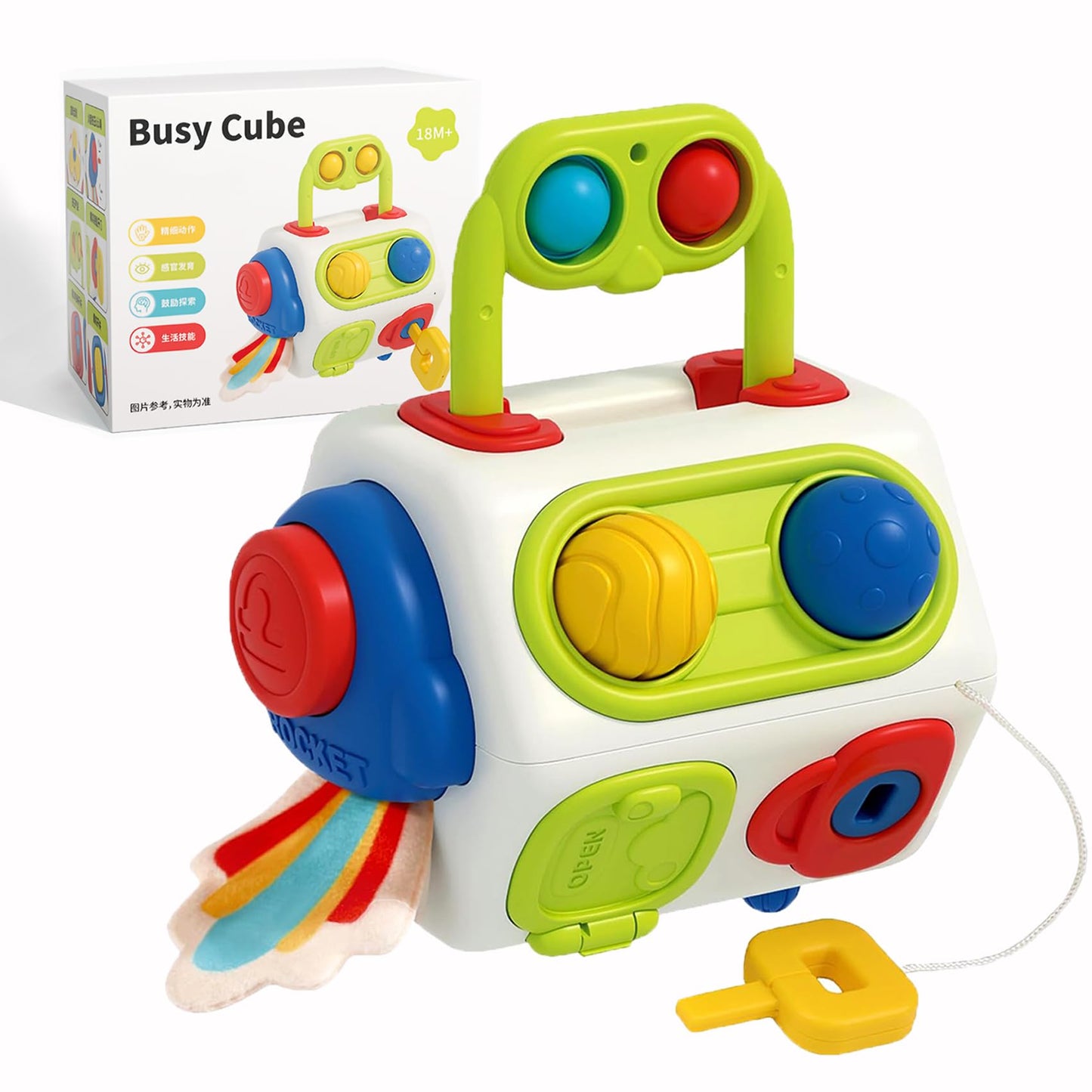 Busy Cube for Toddlers 1 Years Old, Montessori Toys for 1 Year Old - Ideal Gifts for 1 Year Old Boys Girls - Airplane Plane Car Travel Toys for 6