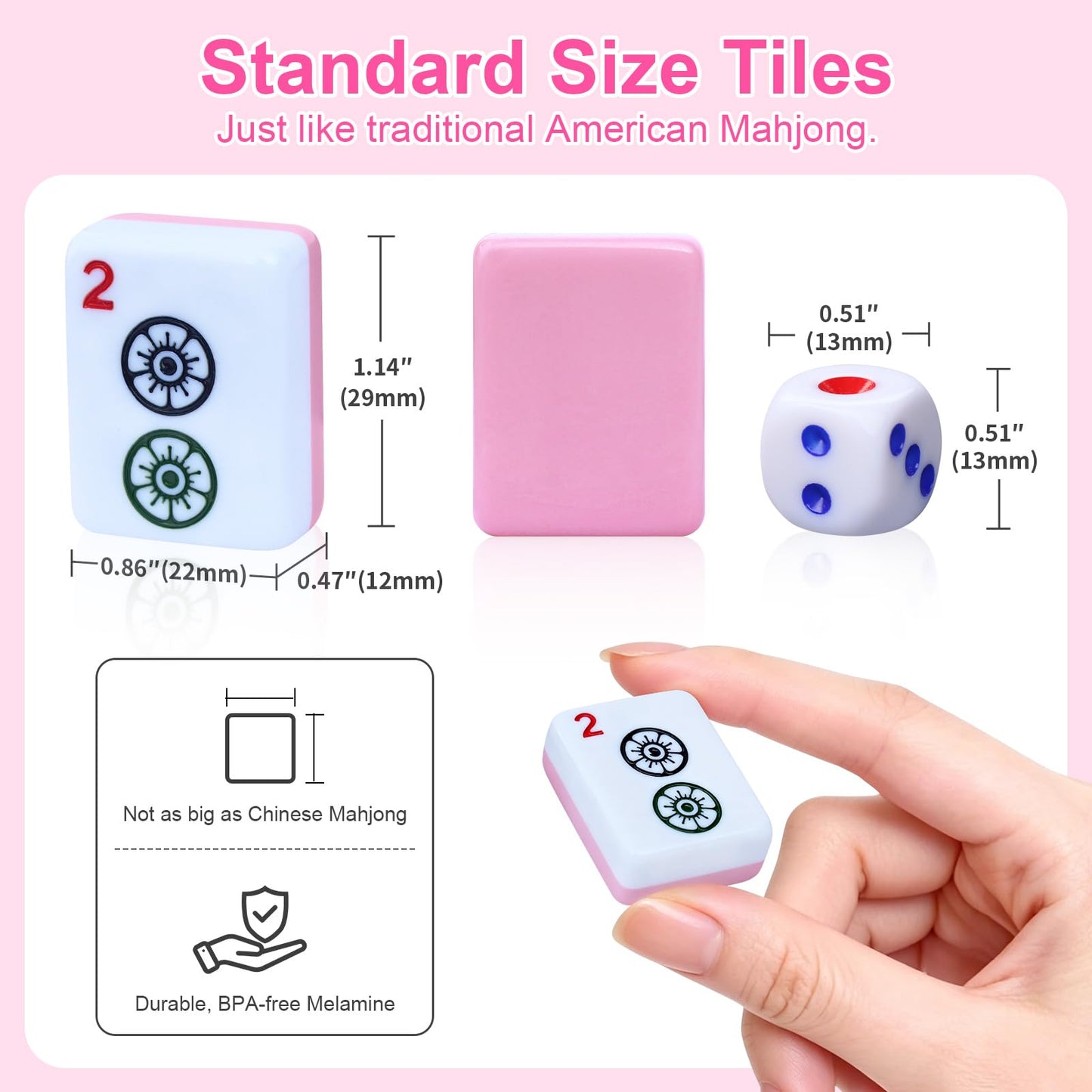 American Mahjong Tile Set with Portable Handbag - 166 Premium Tiles & Complete Accessories, 3 Dice, Chips, Wind Indicator & Full-Color Rulebook