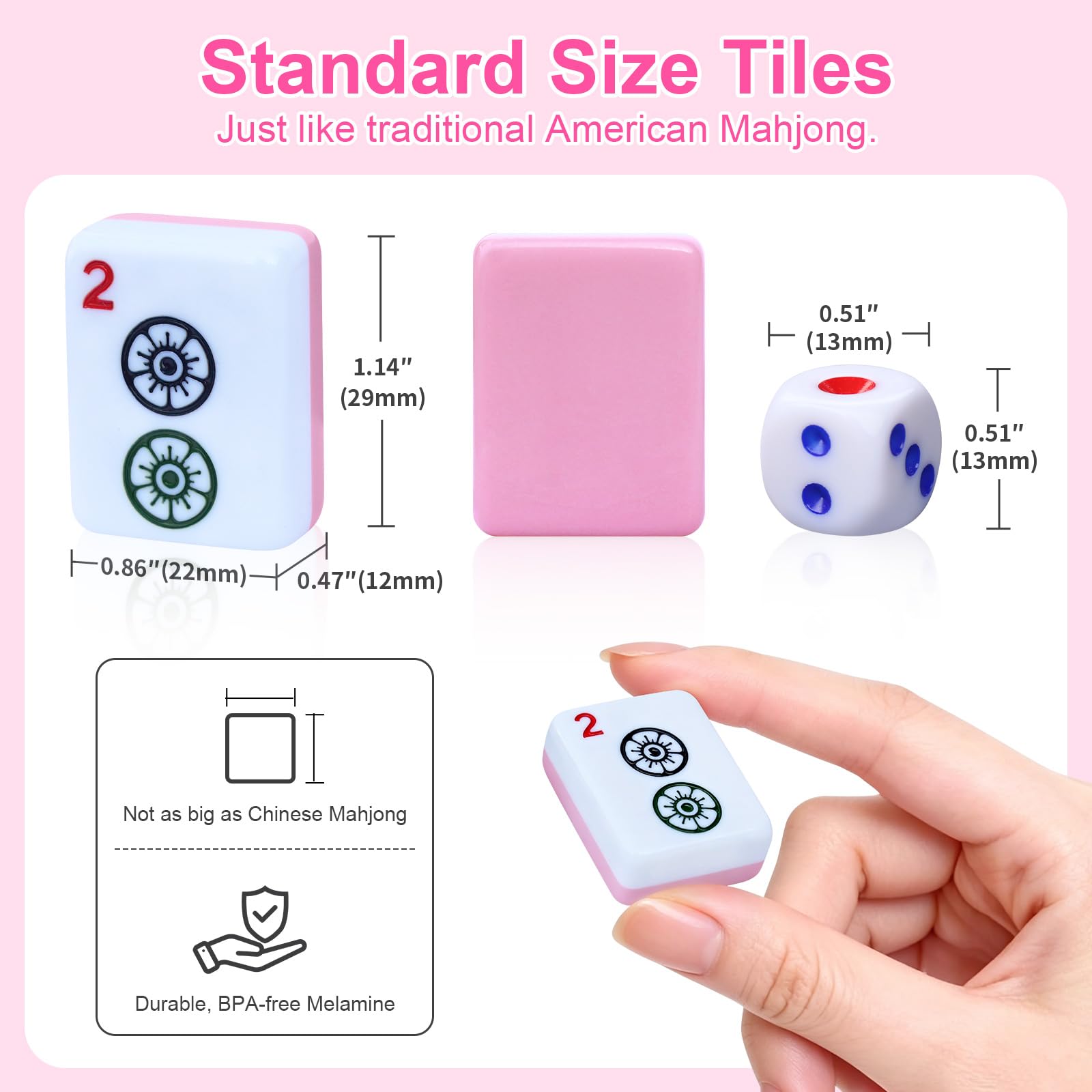 American Mahjong Tile Set with Portable Handbag - 166 Premium Tiles & Complete Accessories, 3 Dice, Chips, Wind Indicator & Full-Color Rulebook