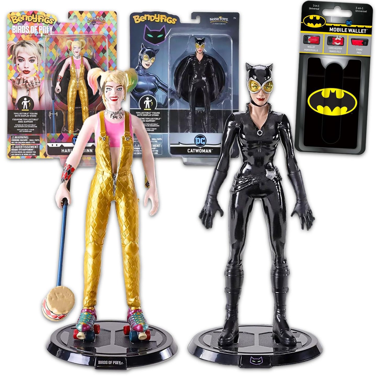 DC Comics Collectible Action Figures Set - Bundle with Catwoman and Harley Quinn Figurines Plus More | 7" Catwoman and Harley Quinn Bendy Figure Toys