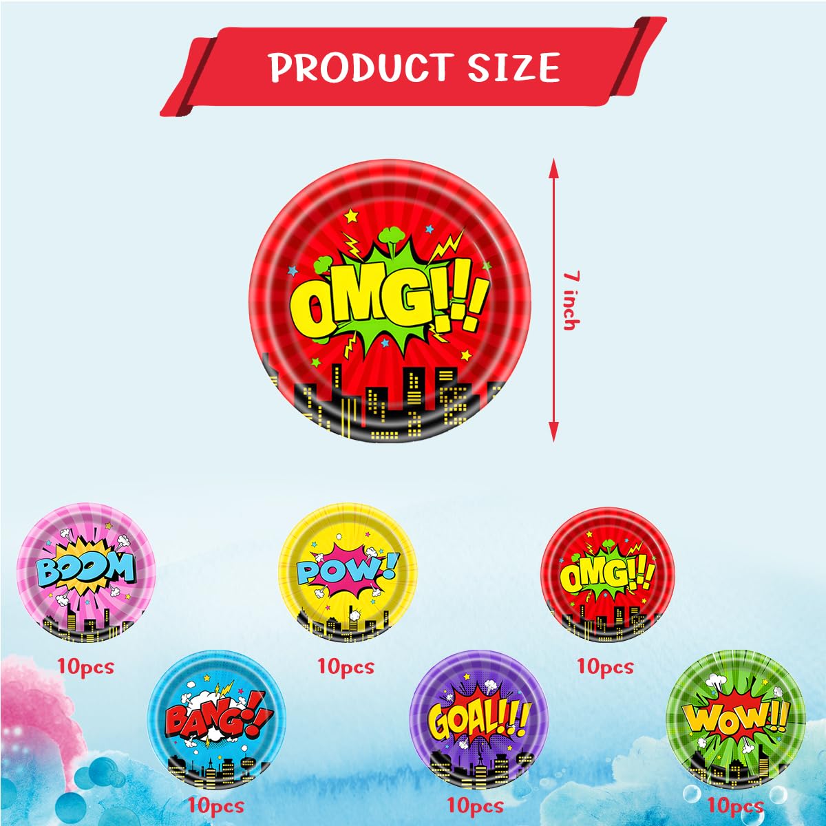 NF ORANGE 60pcs City Hero Theme Birthday Party Plates,Cartoon Birthday Party Decoration Supplies