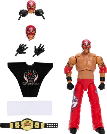 Mattel WWE Ultimate Edition Action Figure Rey Mysterio Fan TakeOver Collectible with Interchangeable Accessories, Extra Heads & Swappable Hands