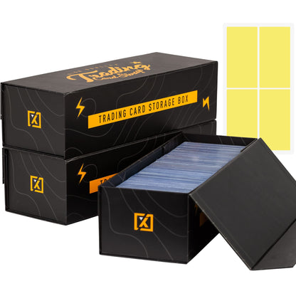 HOMEXPRO Trading Card Storage Box [3 PACK] - Magnetic Lid | Fits 800 Cards, 200 Toploaders, or 50 One Touch - Baseball Card Storage Box - Labels