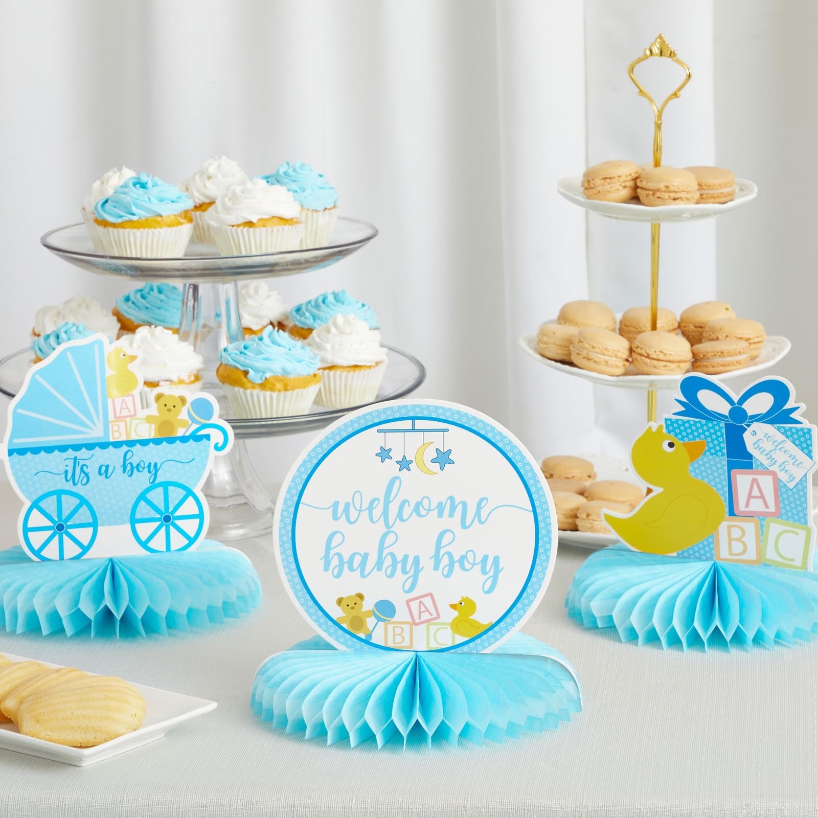 Sparkle and Bash Boy Baby Shower Table Decorations, Yellow Duck Honeycomb Centerpieces (8.25 x 7.5 in), Pack of 6