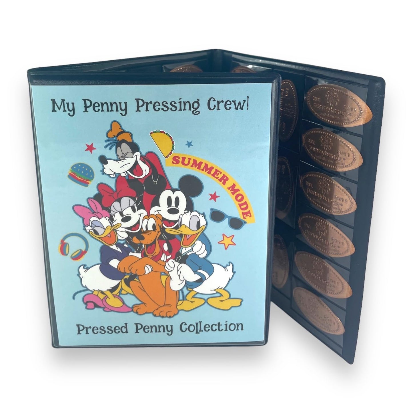 Pennybandz Penny Postcard Tri-Fold Pressed Penny Collector Book Holds 60 Pressed Pennies and Your Favorite Postcard for Your Cover (Mickey & Friends
