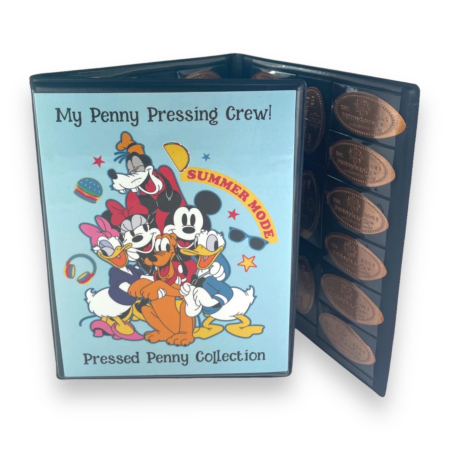 Pennybandz Penny Postcard Tri-Fold Pressed Penny Collector Book Holds 60 Pressed Pennies and Your Favorite Postcard for Your Cover (Mickey & Friends