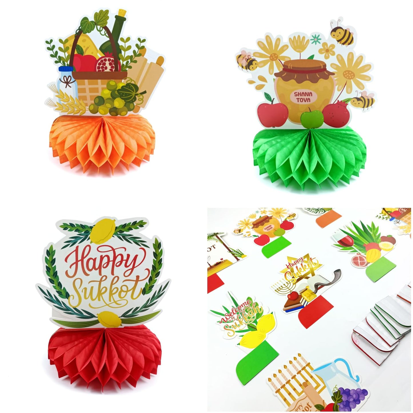 LOONELO 9 Pcs Happy Sukkot Honeycomb Centerpieces, Sukkot Table Decorations Table Toppers Party Decorations for Jewish Holiday Celebration Festival